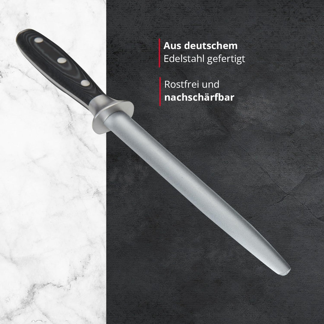 MEISTERKOCH Wetzstahl zum schärfen von Messern | 32,5 cm aus rostfreiem deutschen Edelstahl | ergono