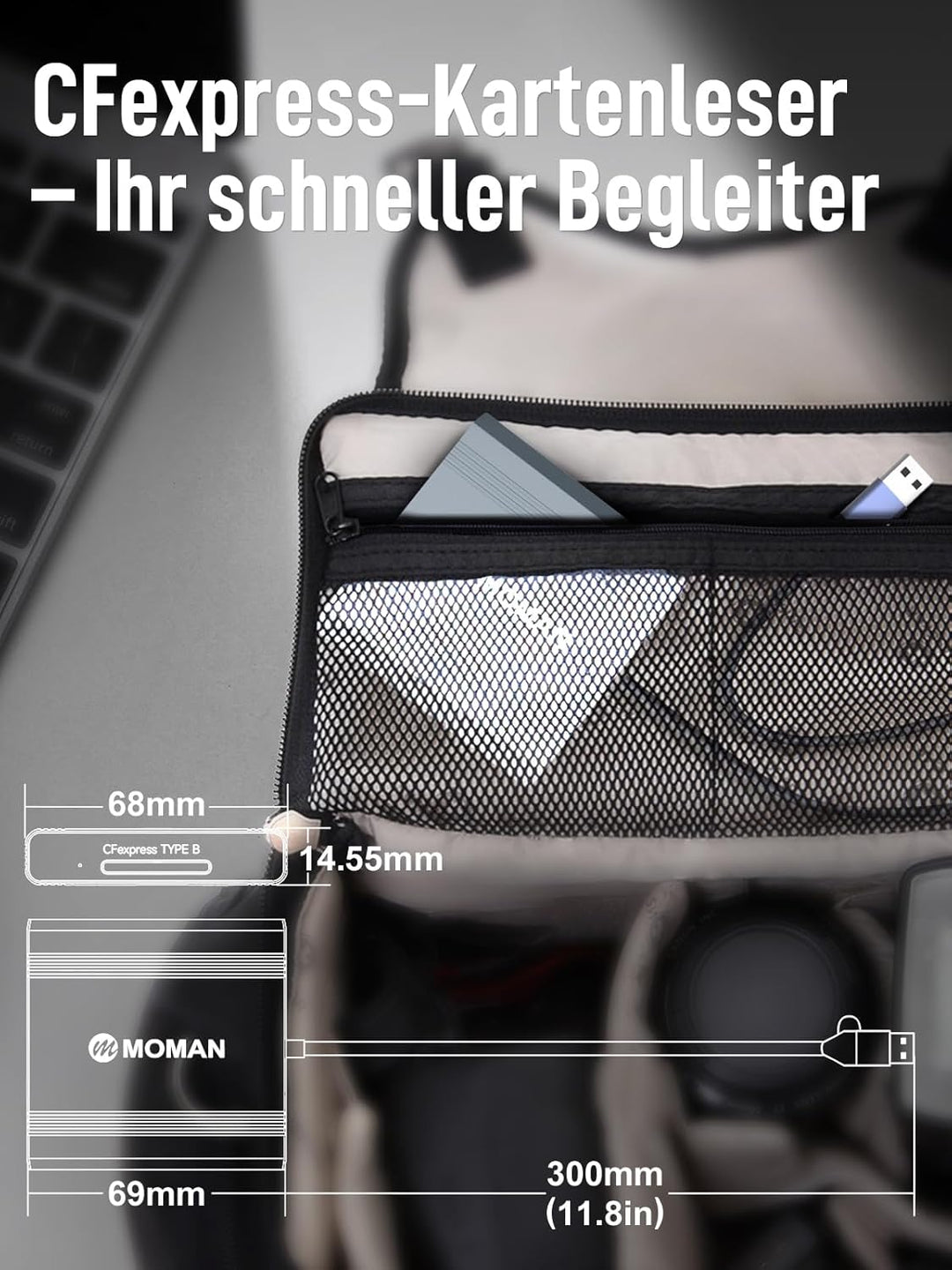 CFexpress Kartenleser, Moman C1B Tragbar Speicherkartenleser Adapter Aluminium USB C 3.1 Gen 2 zu CF