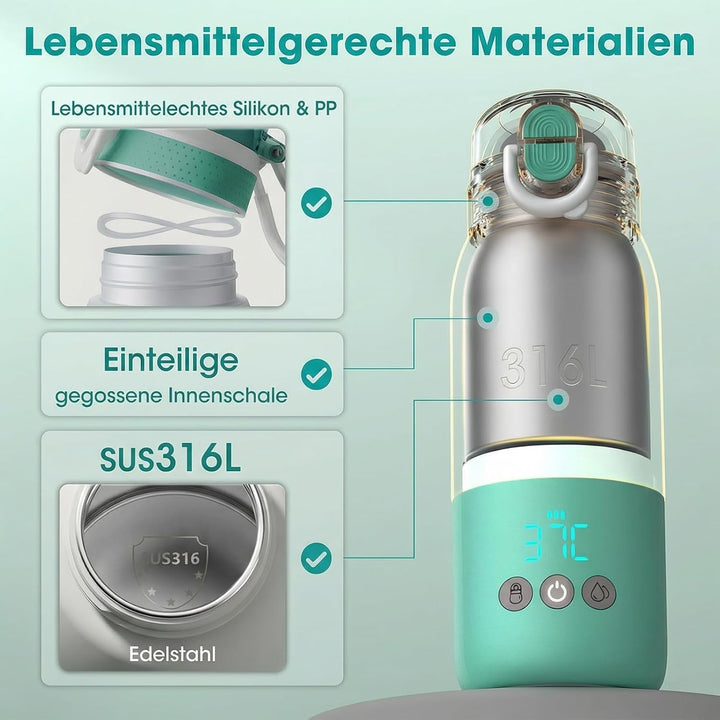 Tragbarer Flaschenwärmer unterwegs für Baby, Schnelles Aufheizen und Lange Akkulaufzeit 12000mAh, Zw