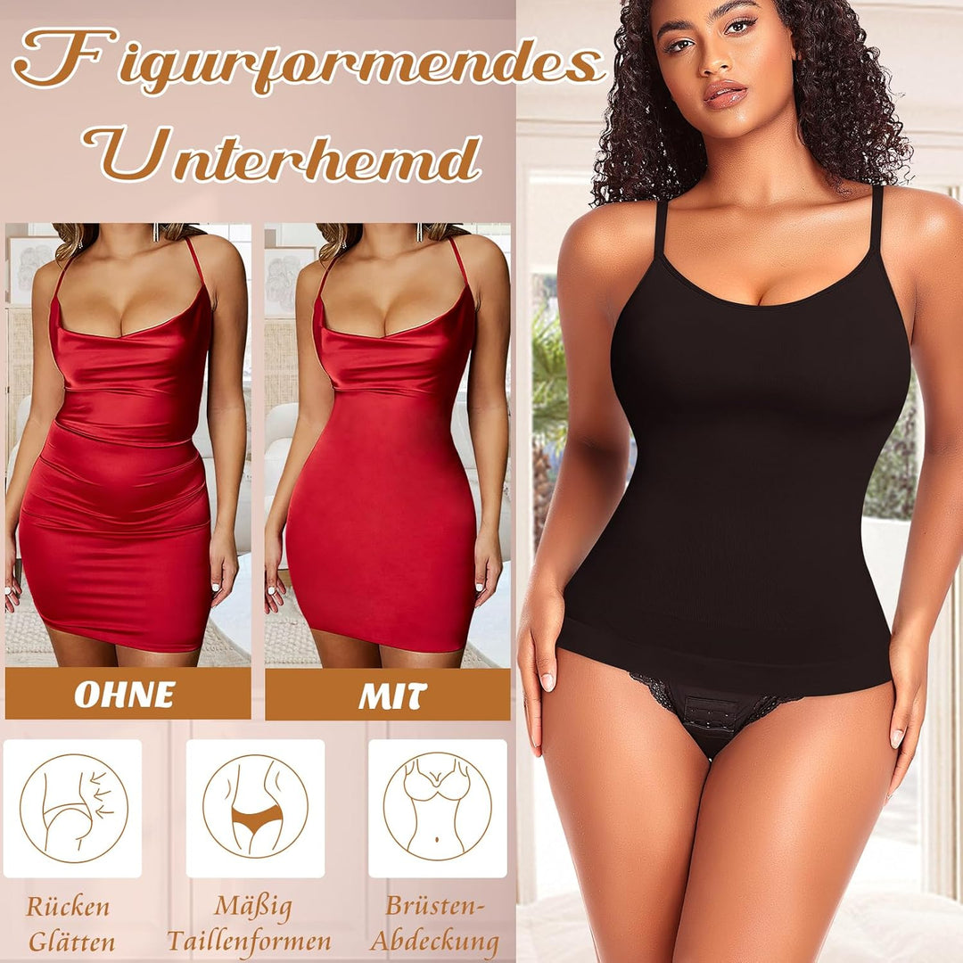 YARRCO Damen Shape Unterhemd Bauchweg Tanktop Shapewear Trägertop Spaghettiträger Shaping BH Hemd Bo