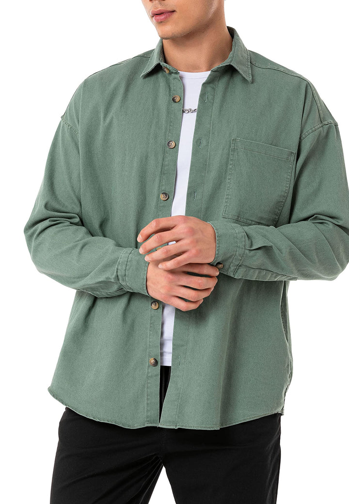Red Bridge Herren Hemd Jeanshemd Premium Denim Oversized Wide Cut L Khaki, L Khaki