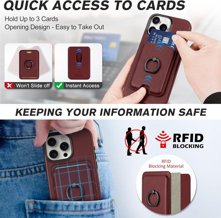 SHIELDON Hülle für iPhone 15 Pro Max Case Handyhülle Echtleder Schutzhülle Handy Halter mit Stand Fi