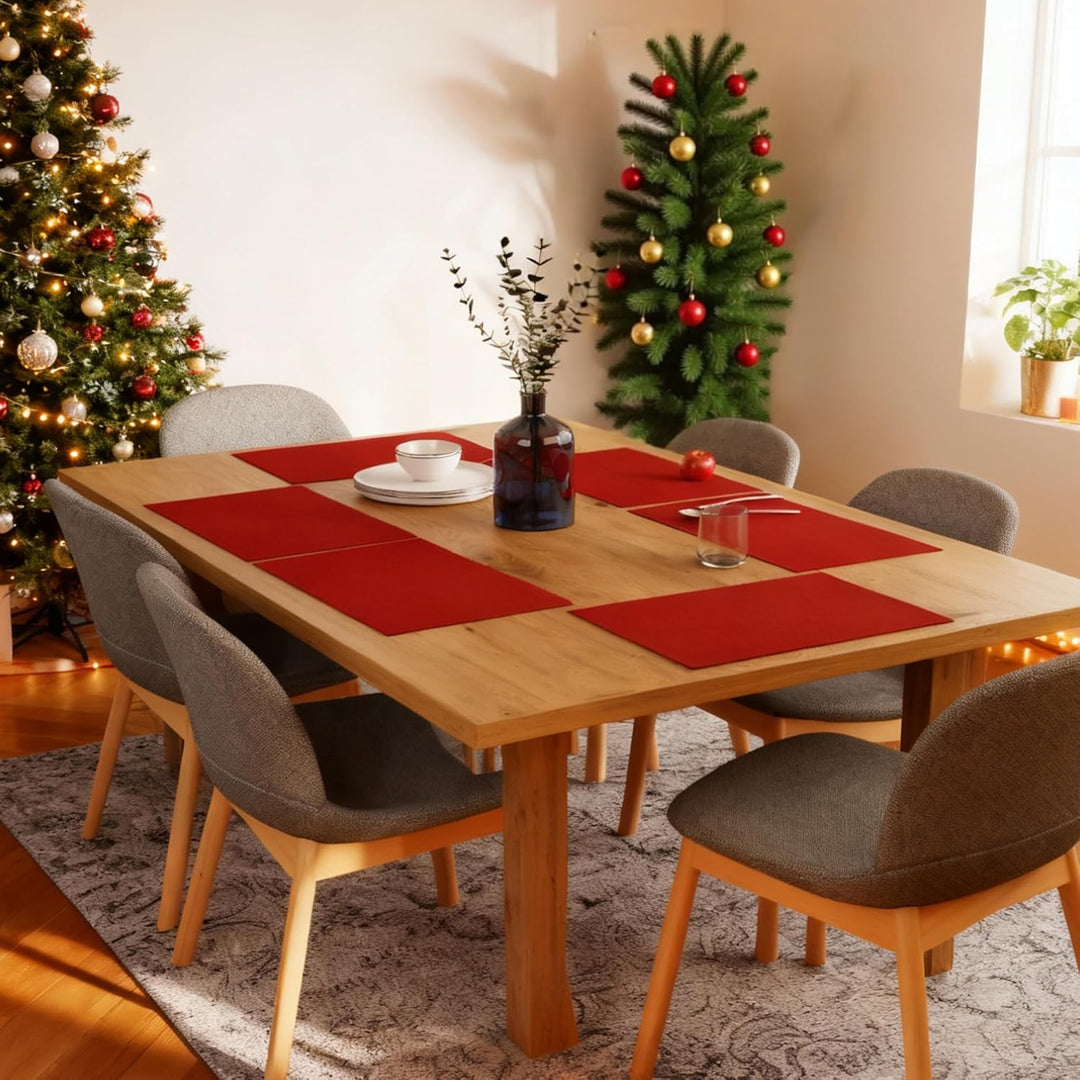 Encasa XO Platzsets Esstisch Set von 6 | Solide rot | Fein gerippte Baumwoll-Tischunterlage | Grösse