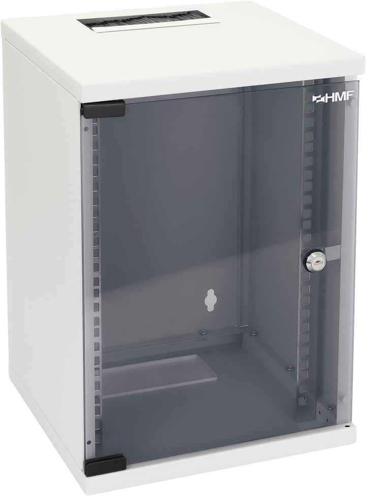 HMF 63409-07 Netzwerkschrank, Serverschrank 10 Zoll | 9 HE | 300 mm Tiefe | Voll montiert | Glastür