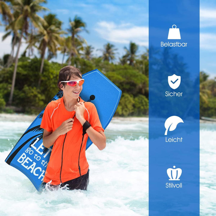DREAMADE Bodyboard mit 90 cm Sicherheitsleine, bis zu 85kg belastbar, Surfbrett aus XPE & HDPE &EPS,