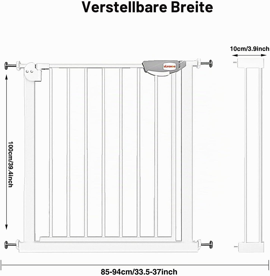 UBRAVOO Babygitter für Türen und Treppen, Höhe 100 cm, Sicherheits-Haustiergitter, Spannungstyp, aut