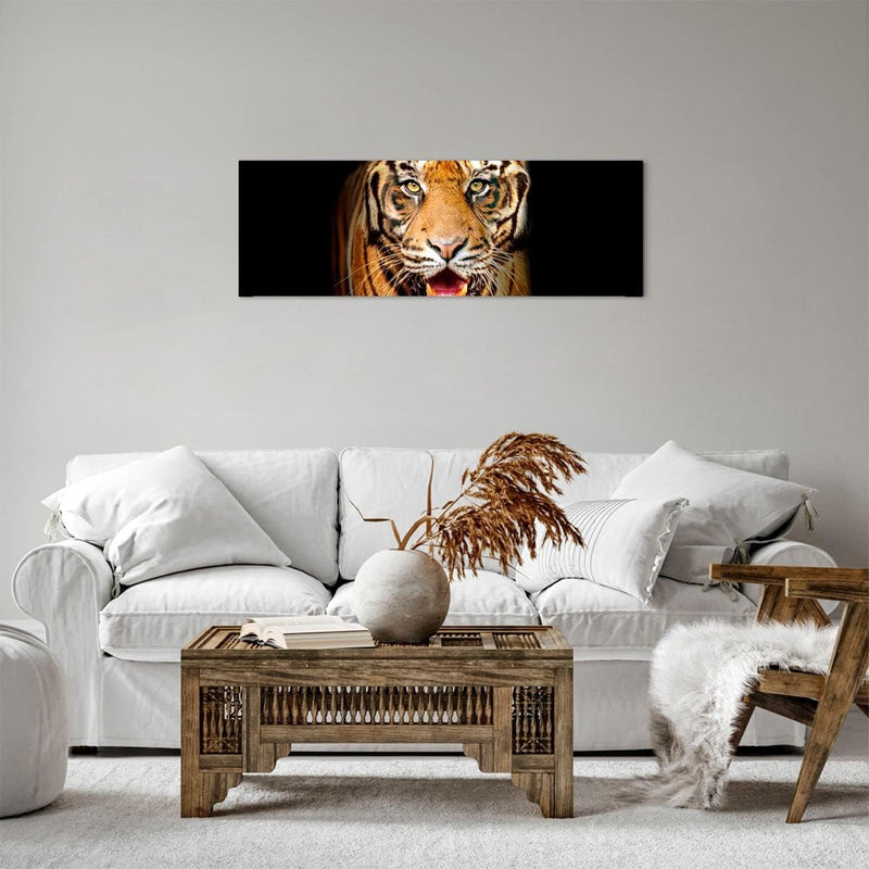 Panorama Bilder auf Leinwand tiger tier Leinwandbild mit Rahmen 90x30cm Wandbilder Dekoration Wohnzi