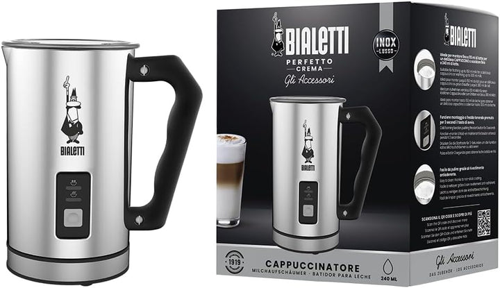 Bialetti 0004430 Montalatte Elettrico, Fassungsvermögen 240 ml, 500 W, 1 Tasse Rostfreier Stahl, Sil