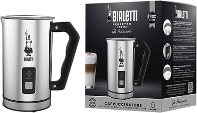 Bialetti 0004430 Montalatte Elettrico, Fassungsvermögen 240 ml, 500 W, 1 Tasse Rostfreier Stahl, Sil