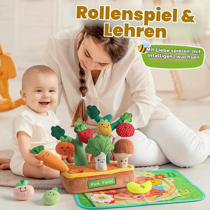 Mini Tudou Baby Spielzeug ab 6 Monate,15 Stück Sensorische Knister Früchte Gemüse Bauernhof Plüschti