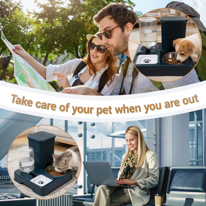 2-in-1 Automatischer Futter und Wasserspender für Haustiere, Abnehmbarer Futterstation, Katzenfutter