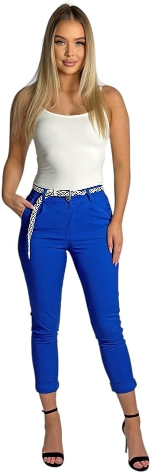 Mississhop Damen Baumwolle Klassische Chino Hose mit Gürtel S Royalblau, S Royalblau