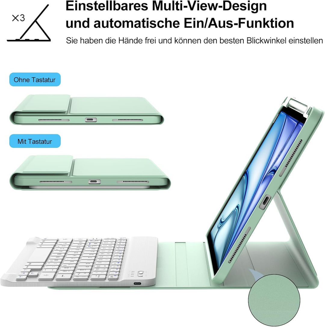 IVEOPPE Tastatur für iPad Air 11” M4 2026/M3 2025/M2 2024, Schutzhülle mit Stifthalter, Hülle mit Bl