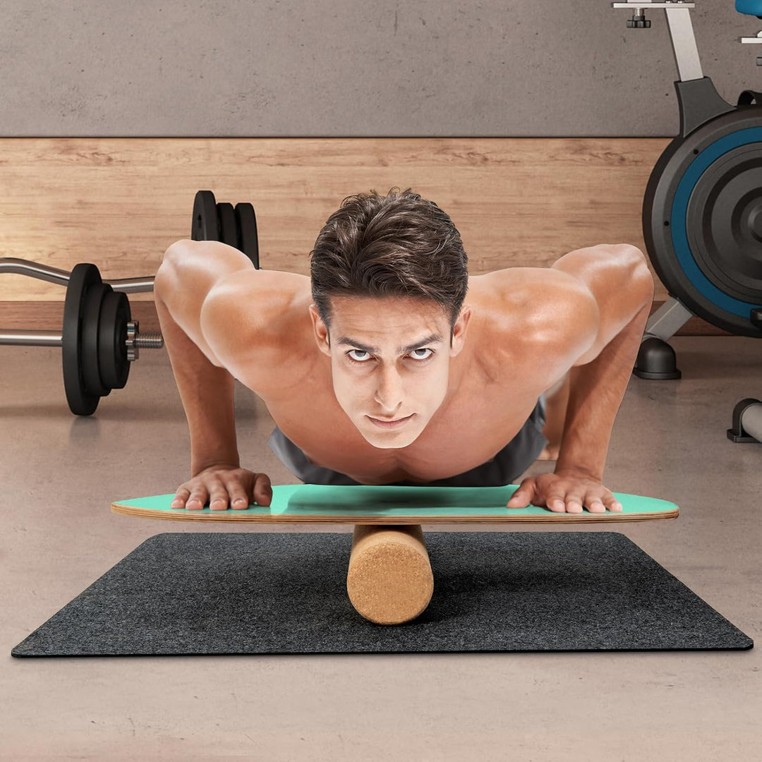 GYMAX Balance Board aus Holz, 15 mm BalanceBoard mit 10mm Korkrolle &amp; rutschfeste Matte aus Filz, In