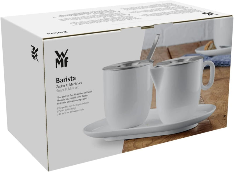 WMF Barista Zuckerdose 130 ml und Sahne-/ Milchkännchen Porzellan 170 ml mit Deckeln Set 3-teilig mi