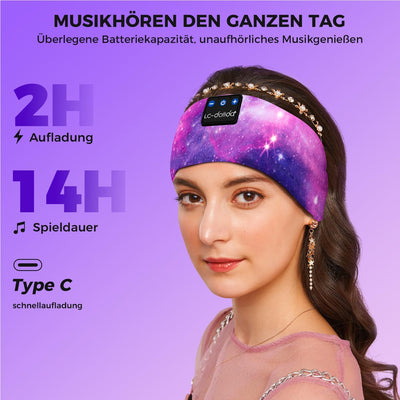 LC-dolida Schlafkopfhörer Bluetooth 5.4, Schlaf Stirnband Kopfhörer Headband Schlafmaske, Sportskopf