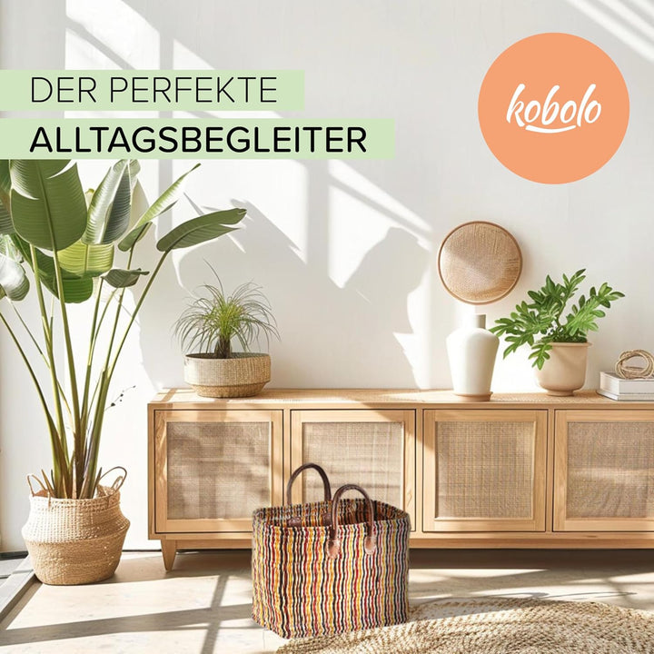 Kobolo Tasche Seegrastasche Korbtasche Strandtasche - Lederhenkel - Bunt