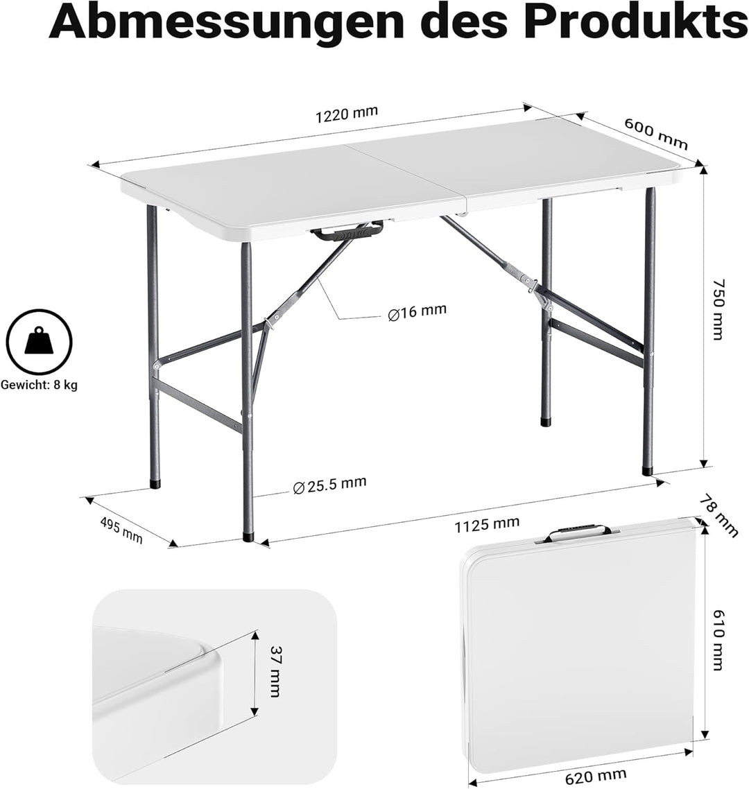 Wiltec Campingtisch klappbar 120x60x74 cm Klapptisch mit Tragegriff Partytisch Biertisch Gartentisch