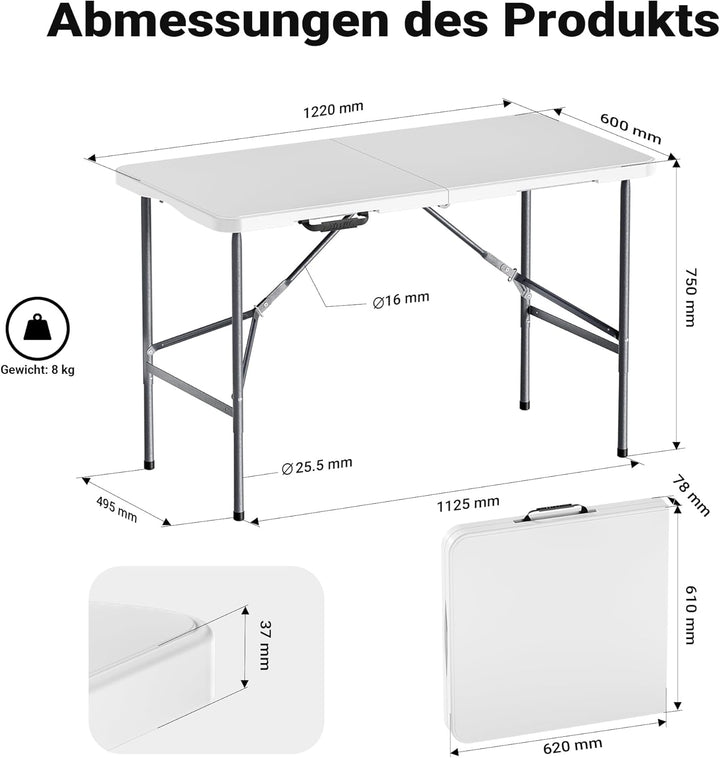 Wiltec Campingtisch klappbar 120x60x74 cm Klapptisch mit Tragegriff Partytisch Biertisch Gartentisch