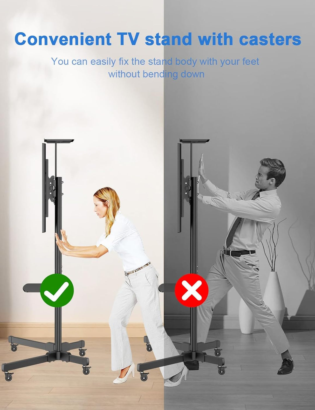 FORGING MOUNT TV Ständer Rollbar für 32-75 Zoll TVs bis zu 50kg, Doppelstützen-Design, Mobiler TV St