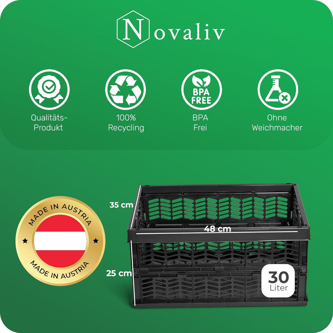 Novaliv Klappboxen faltbar stabil | 6x 30L Schwarz Schwarz baskets Einkaufskiste| Klappkisten Set Tr