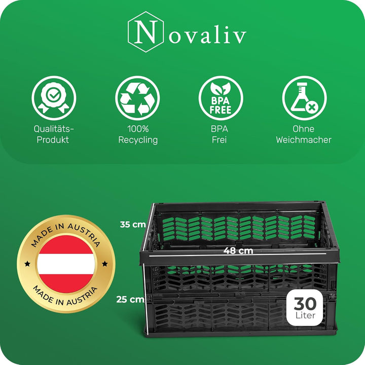 Novaliv Klappboxen faltbar stabil 2x 30L Schwarz Schwarz baskets Einkaufskiste Klappkisten Set Trage