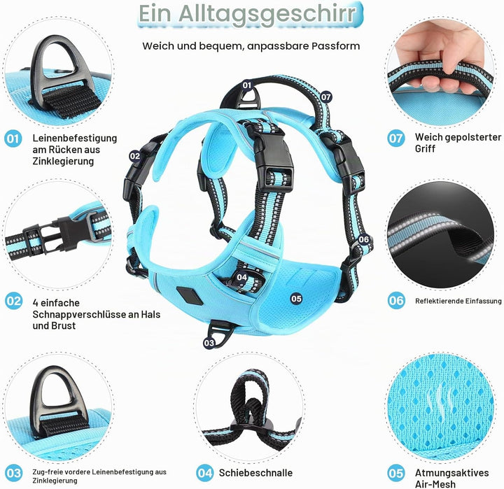 Hundegeschirr No-Pull für Kleine, Grosse und Mittelgrosse Hunde - Weich, Atmungsaktiv, Einstellbar,