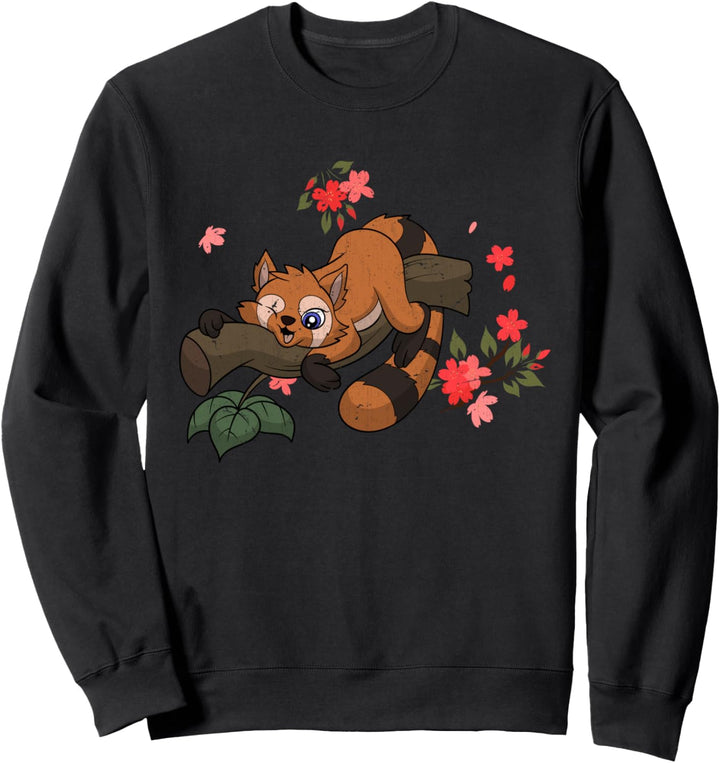Blumen Asiatisches Zoo Tier China Lustiges Roter Panda Sweatshirt