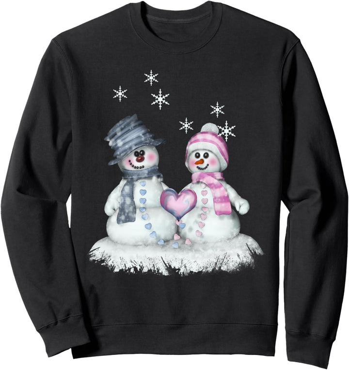 Schneemann & Schneefrau mit Herz Wintermotiv Sweatshirt
