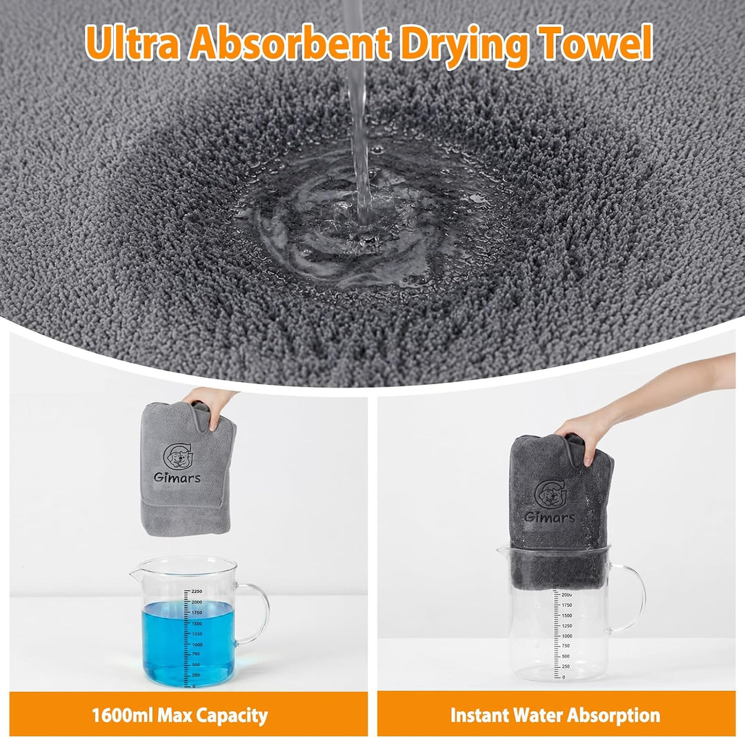Gimars Thickened Pet Drying Towel with Gloves 90×50cm, 2 Pack, Gray 90×50cm 2er, 90×50cm 2er