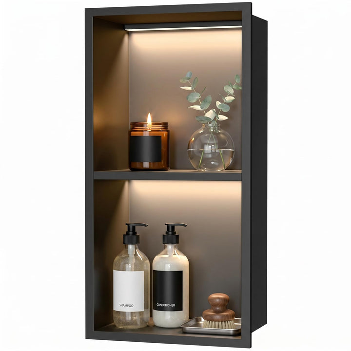 60 x 30 cm Wandnische Dusche, 304 Edelstahl Eingebettete Duschnische mit LED-Beleuchtung &amp; Transform