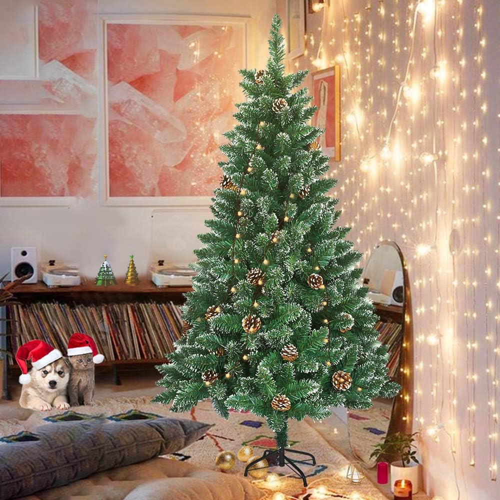 Froadp 150cm Künstlicher PVC Weihnachtsbaum Tannenbaum Kiefernadel Mit Schnee-Effekt(Schnee-Effekt,