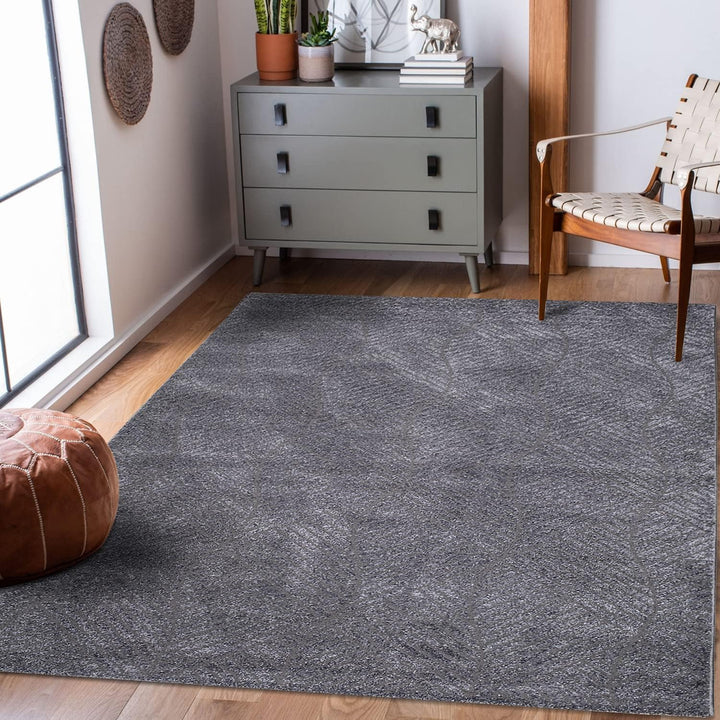 payé Teppich Wohnzimmer Einfarbig - 120x160cm - Grau Uni Geometrisch Wellen Muster Modern Kurzflor D