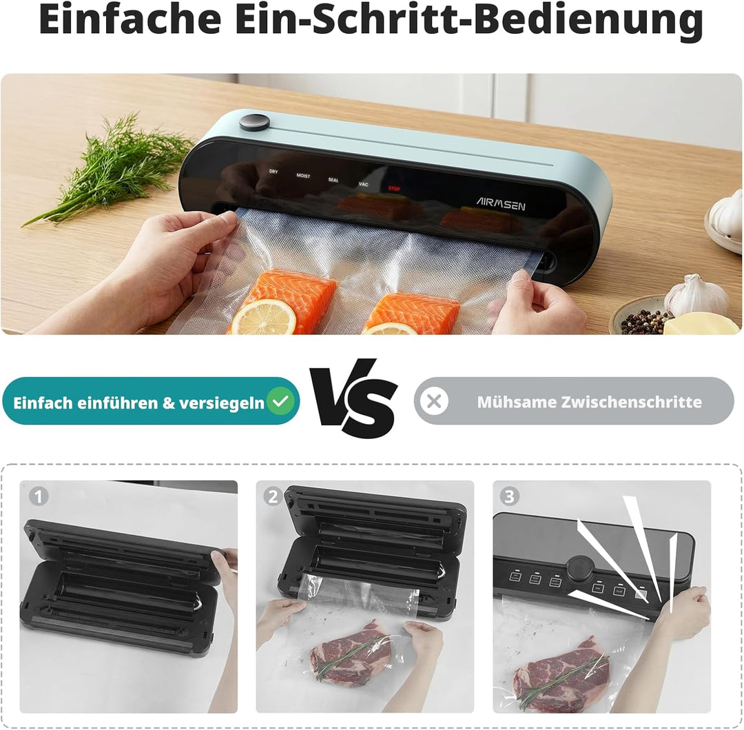 AIRMSEN 6-in-1 Vakuumiergerät Vollautomatisch mit Aufblasfunktion, Leistungsstarke Tiefenabsaugung,