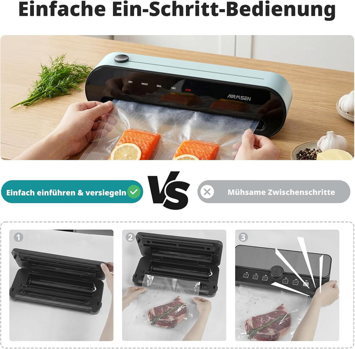 AIRMSEN 6-in-1 Vakuumiergerät Vollautomatisch mit Aufblasfunktion, Leistungsstarke Tiefenabsaugung,