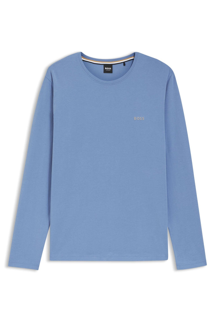 BOSS Herren Mix&Match LS-Shirt R T-Shirt aus Stretch-Baumwolle mit Logo-Stickerei L Light/Pastel Blu