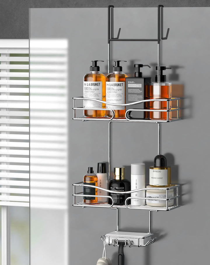 Duschablage zum Hängen - ohne Bohren, Edelstahl Duschkorb Hängend über Badezimmer Duschtür Shampoo H