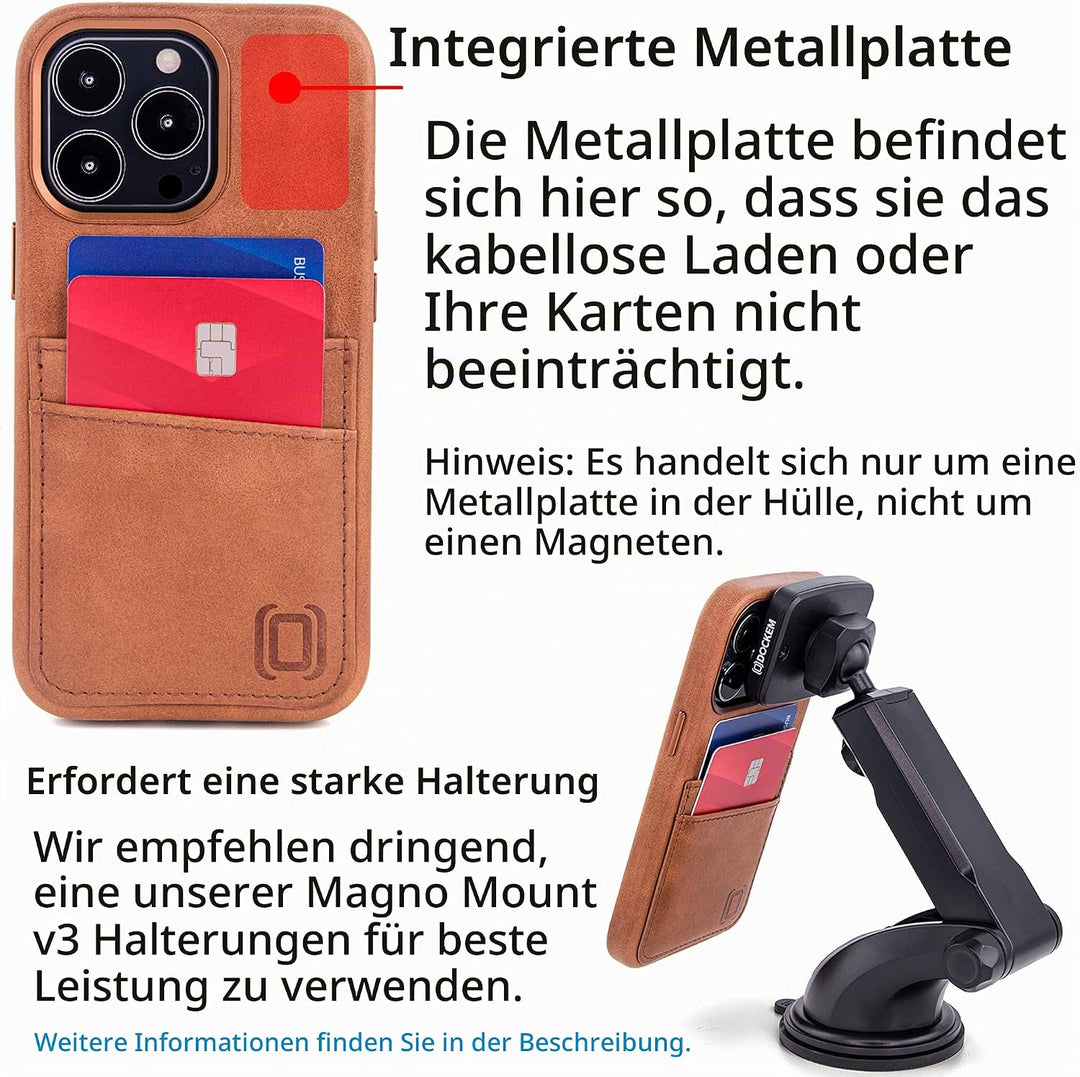 Dockem Echtleder Hülle für iPhone 13 Pro mit Kartenfachen und Integrierter Metallplatte zur Magnetis