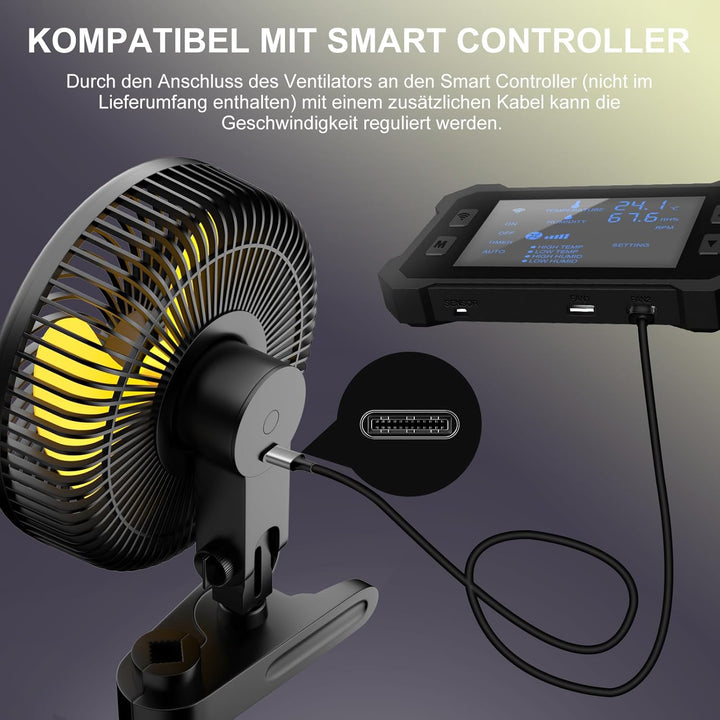 FanGoFast Grow Ventilator mit Clip EC-Motor, 10 Geschwindigkeitsstufen, Grow Clip-Ventilator Klemmba