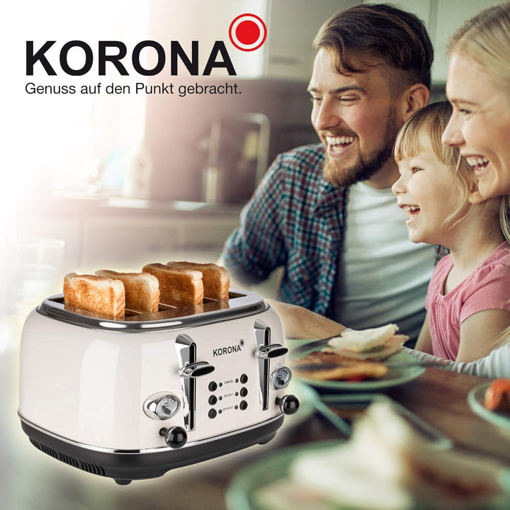 Korona 21676 Retro-Toaster | 4-Scheiben-Toaster | Creme | 6-stufige Röstgrad-Einstellung und zusätzl
