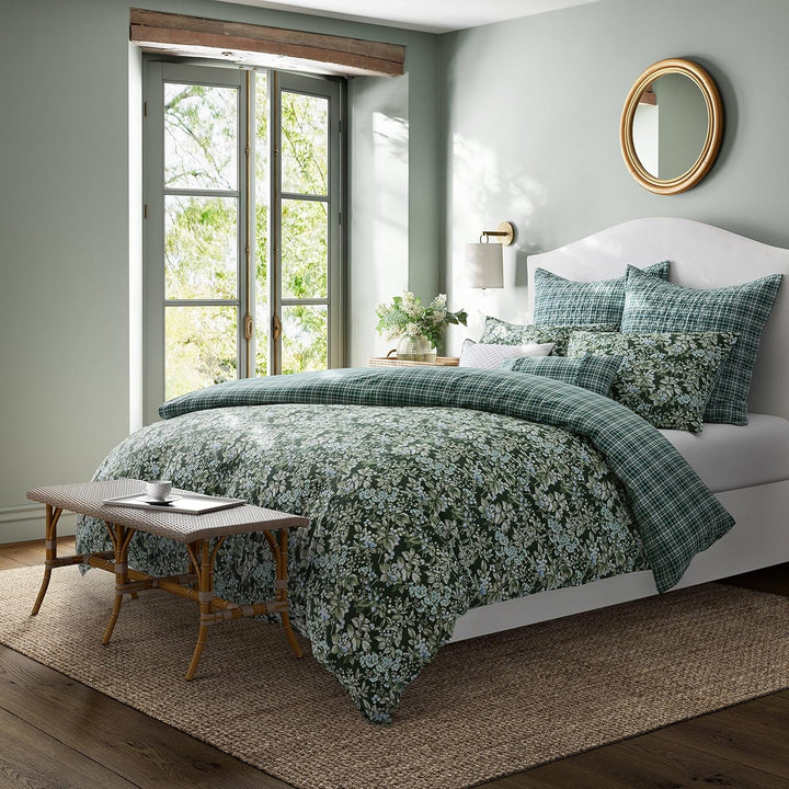 Laura Ashley - Queensize-Bettbezug-Set, wendbares Baumwoll-Bettwäsche-Set, inklusive passendem Kisse