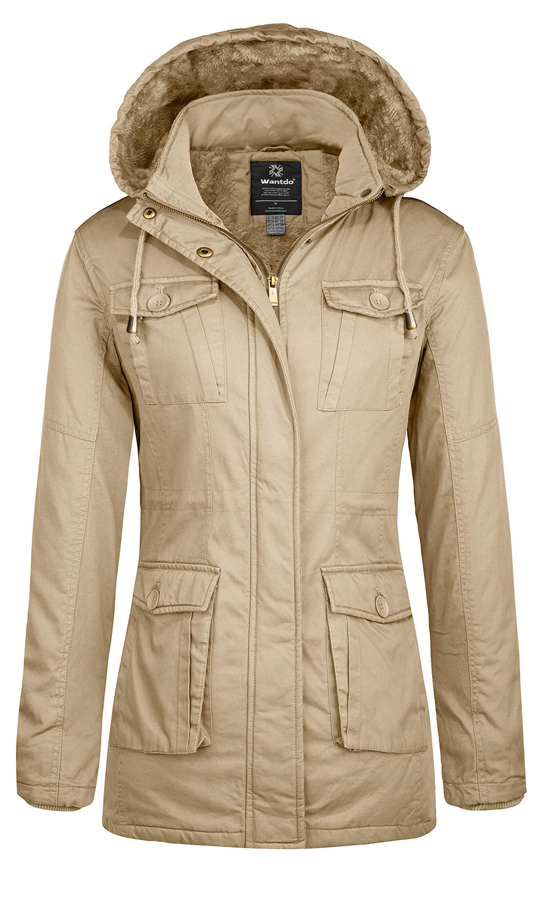 Wantdo Damen Klassische Baumwoll Jacke Warmer Fleece Mantel Winter Outdoor Parka Jacke Mittellanger