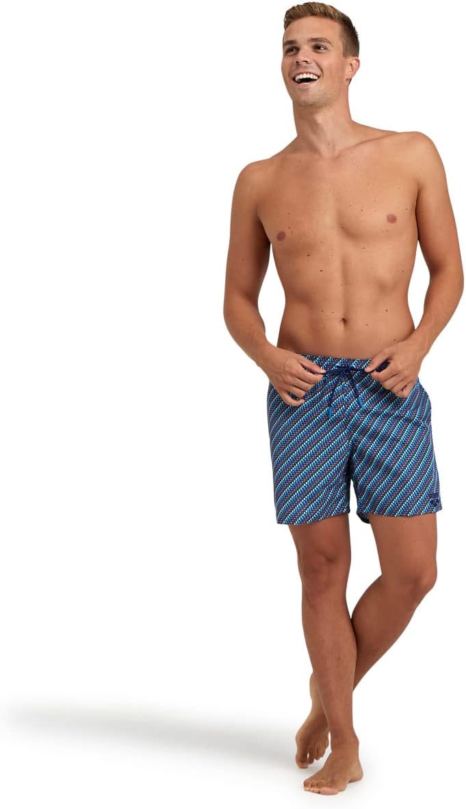 ARENA Herren Men's Beach Boxer Allover Swim Trunks S Navy-diagonal Pattern Multi, S Navy-diagonal Pa