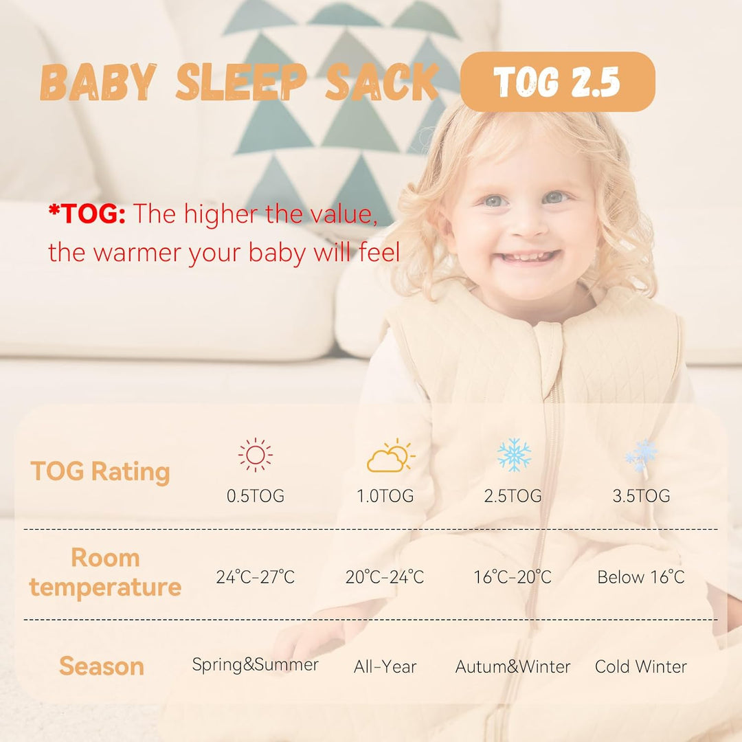 Yoofoss Schlafsack Baby Winter 2.5 Tog - 90cm/18-24 Monate Winterschlafsack Baumwolle Babyschlafsack