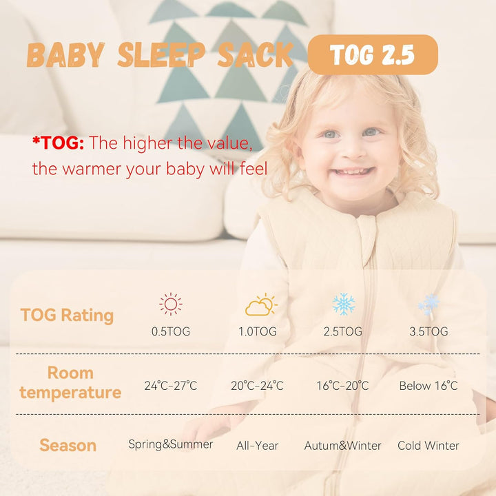 Yoofoss Schlafsack Baby Winter 2.5 Tog - 90cm/18-24 Monate Winterschlafsack Baumwolle Babyschlafsack