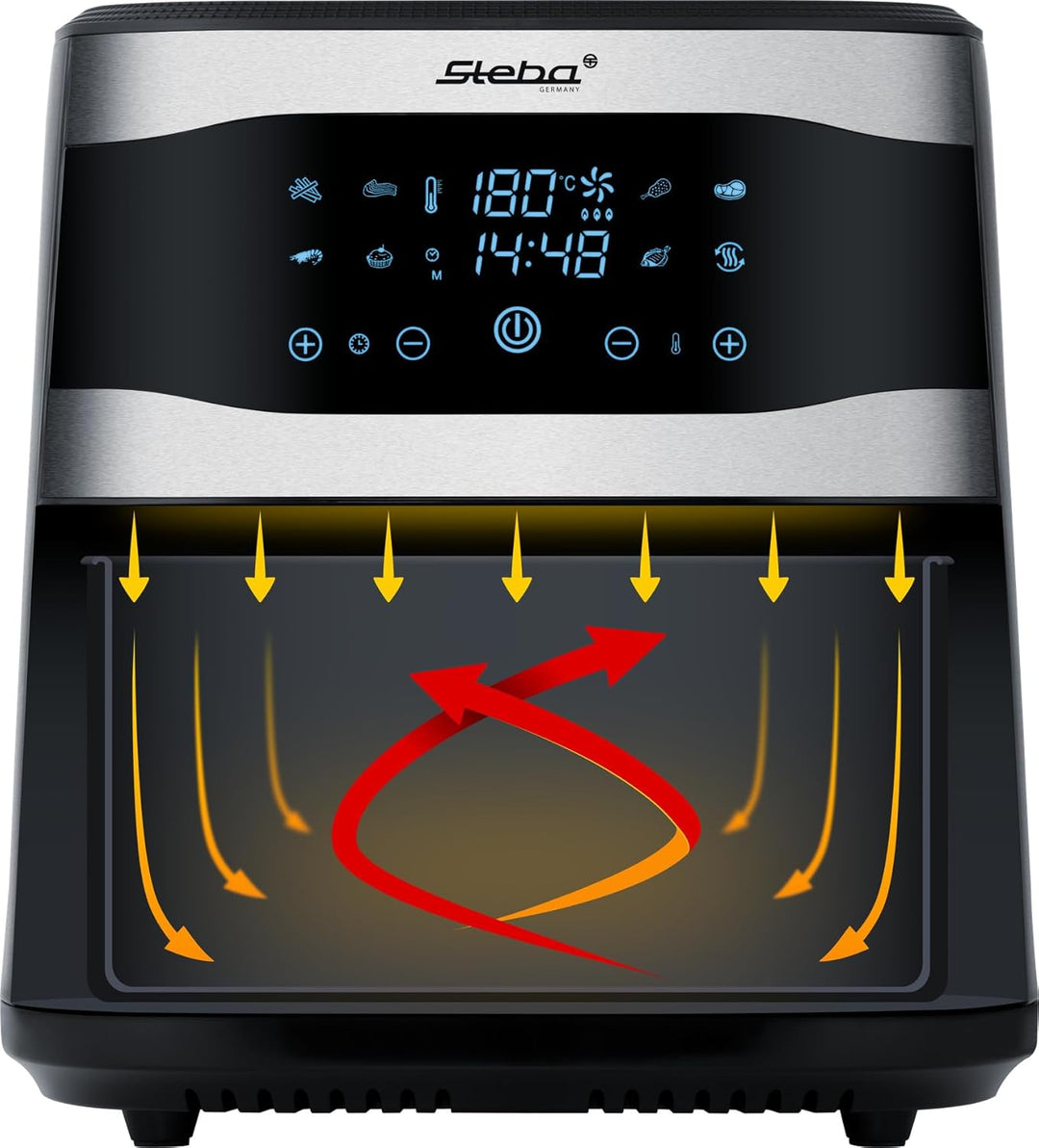 Steba Family Heissluftfritteuse, 8L mit Touchscreen, 8 Programme, Timer 60 min., 1800 Watt, Fritteus
