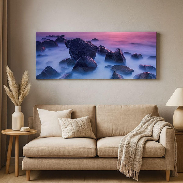 Wandbilder Dekoration Wohnzimmer Strand ufer wolken dämmerung Panorama Bilder auf Leinwand 120x50cm