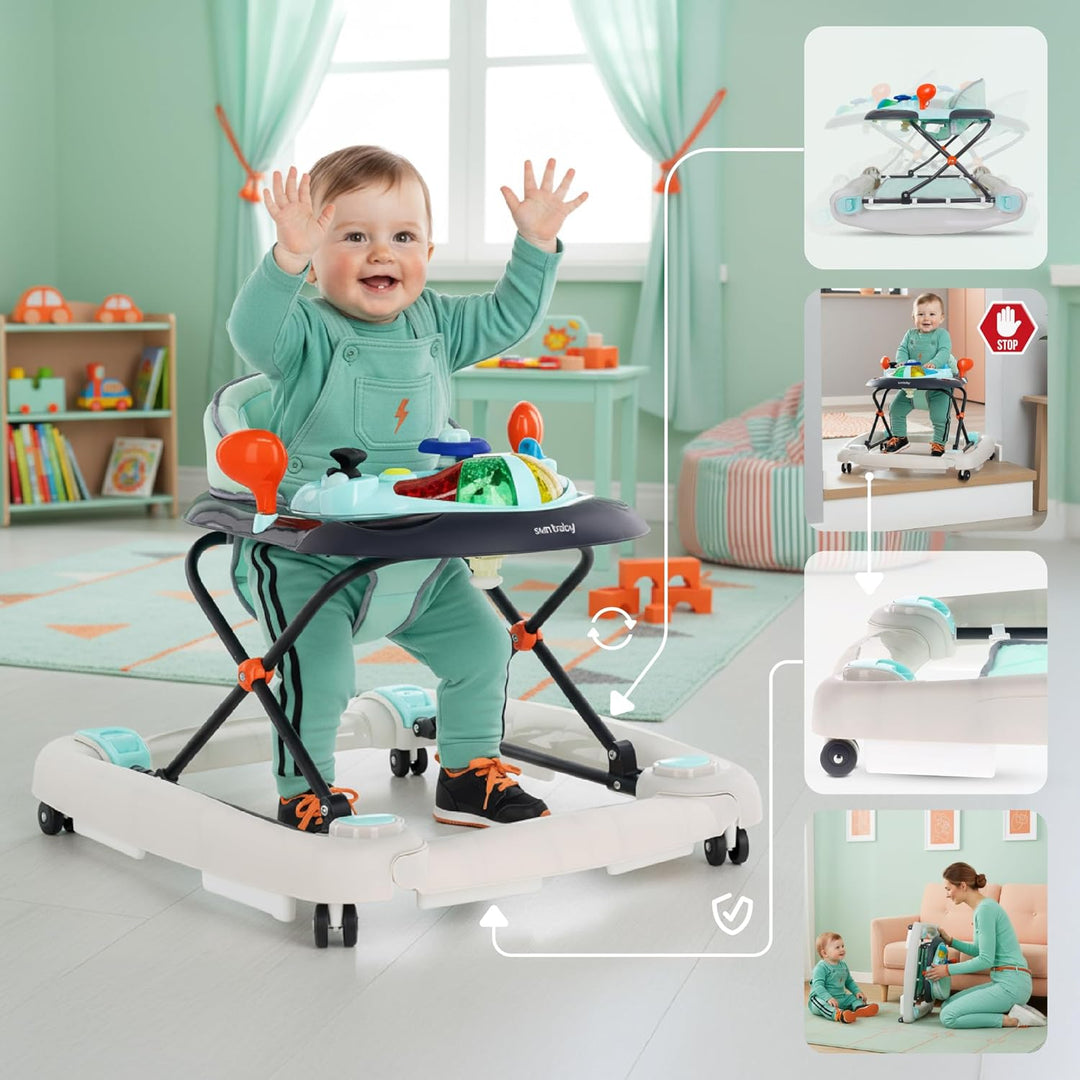 Lauflernhilfe Gehfrei und Schaukelsitz Kinderwiege Babywippe Babyschaukel Baby Walker mit Tasten, Li