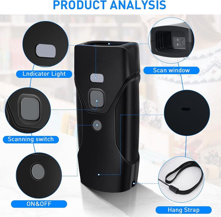 Bluetooth Barcode Scanner, Mini 2D tragbarer kabelloser Barcode-Scanner 3-in-1-Bluetooth- und 2,4-G-