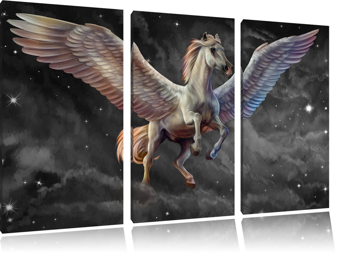 Pixxprint Weisser Pegasus mit Engelsflügel als Leinwandbild/Grösse: 3 Teilig (120x80 cm) cm/Wandbild